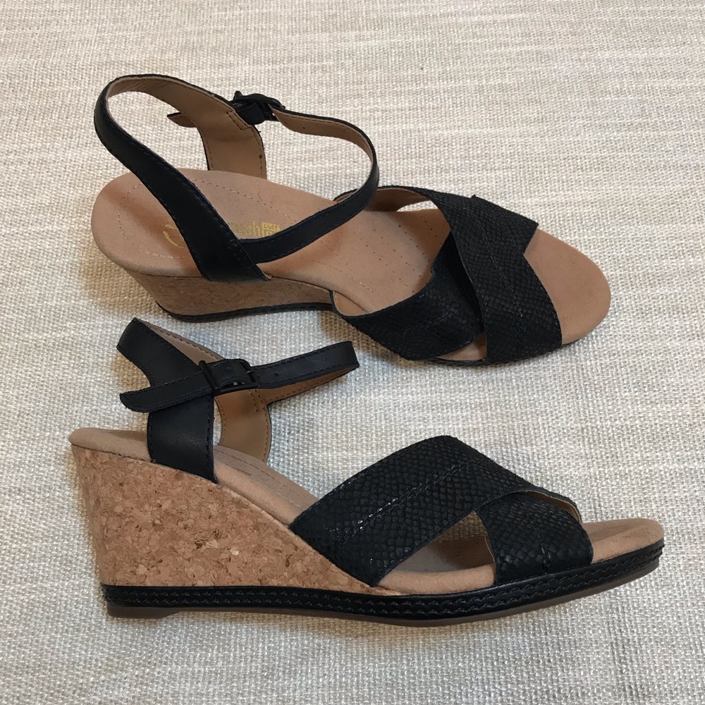Clarks Black Wedge Sandals